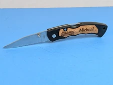 Novelty Yellowstone National Park Mid-lock wood inlay pocket knife serrated