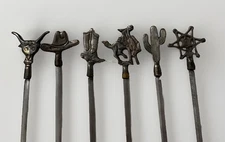 VTG BBQ Grillin Shish Kabob  Skewers Brass & Stainless Cowboy Western 6 Pcs