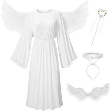 Women Angel Costume With Angel Feather Wings headband Wand Set For Halloween ...