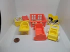 Vintage Fisher Price little people 6-piece red yellow nursery set for baby