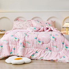 Twin Size Comforter Sets for Girls Kids, 6 Pieces Bed in a Bag Heart Rainbow ...