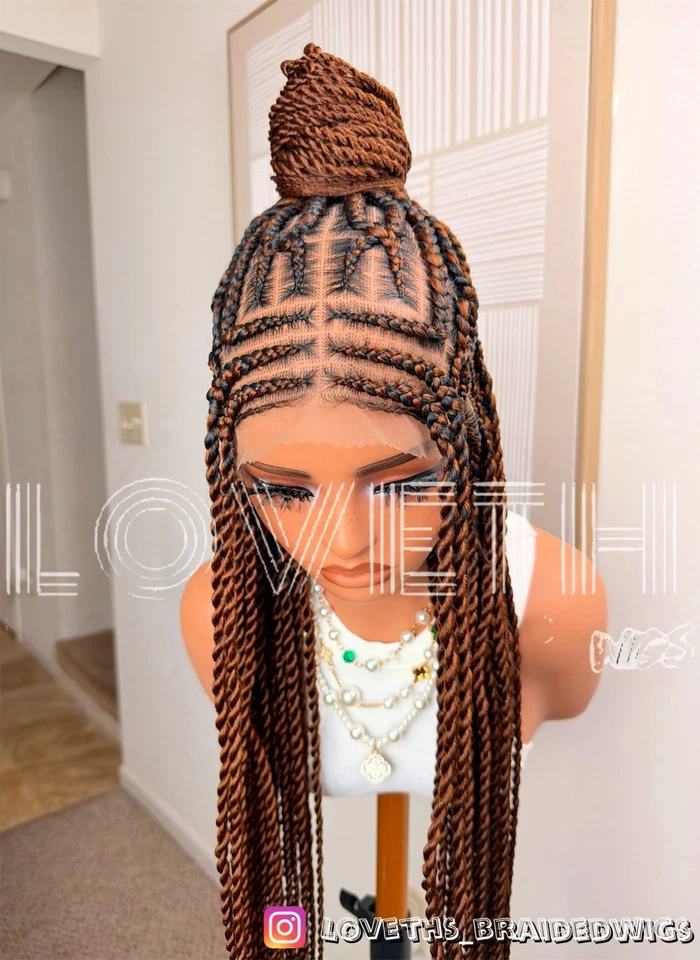 Se envía al día siguiente (ENVÍO 2 DÍAS) Peluca trenzada de encaje completo Cornrow, trenza negra sin nudos Foto 4 de 4