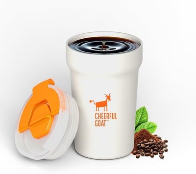 CHEERFUL GOAT Ceramic Lined Coffee Travel Mug 12oz Stainless Steel Tumbler