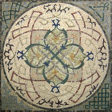 48" Geometric Marble Mosaic Tile: Botanical Inlay Artwork