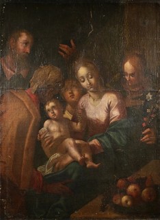 16th CENTURY GIANT OLD MASTER OIL ON CANVAS THE HOLY FAMILY INTERIOR