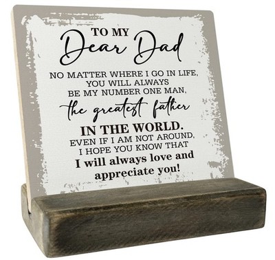 Heirloom Wood Plaque for Dad, 'Dear I Love 4 inches x 4.3 inches, White 