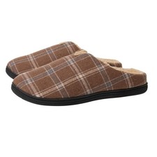 Men  s Winter Plaid Memory Foam Scuff Slippers with Cozy Fleece 7-8 Brown