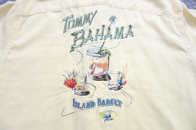 Tommy Bahama Shirt Mens Medium Yellow Button Up Island Barfly Embroidered Silk