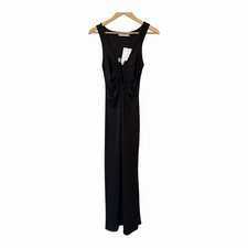 Christopher Esber Crystal Pin Tank Dress AU 8 US 4 Black Ribbed Maxi Bodycon NWT