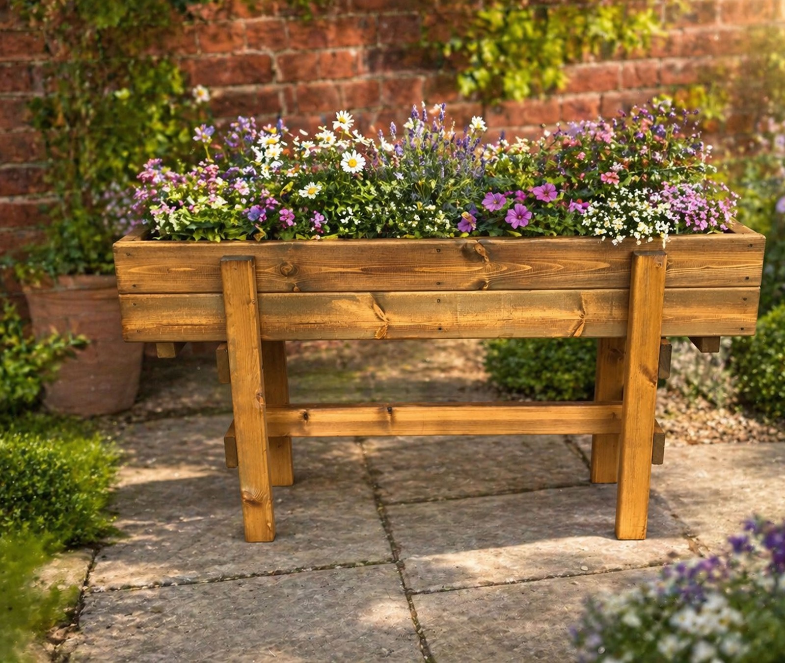 Large Raised Wooden Garden Trough Planter on Legs-Veg Herb Flower Stand Boxes