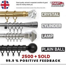 Extendable Eyelet Metal Curtain Pole 28mm Rail With Finials Rings Rod Fittings