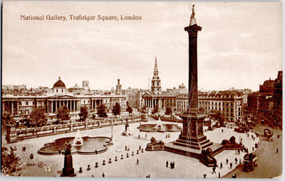 UK England London Trafalgar Square National Gallery Lions Fountain 1910 Postcard