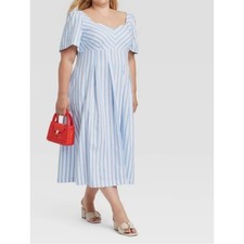A New Day Striped Short Sleeve Midi Dress Coastal Grandma Prep Sz 17 (XXL)