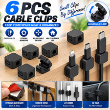 6 PCS Adjustable Cable Clips Adhesive Under Desk Wire Cord Holder Organizer Clam