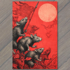 POSTCARD Revolutionary Rats Red Moon Banner Symbolic Dark Allegory Visual