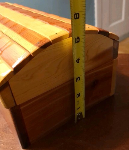 Cedar Wood Lined Storage Box Hinged Rounded Lid W Handle 12" x 7" x 5" - Picture 15 of 16