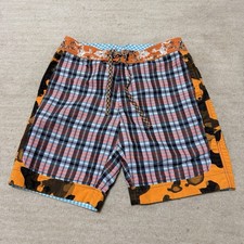 Robert Graham Patchwork Board Swim Shorts Men's 32 Multicolor Funky Abstract