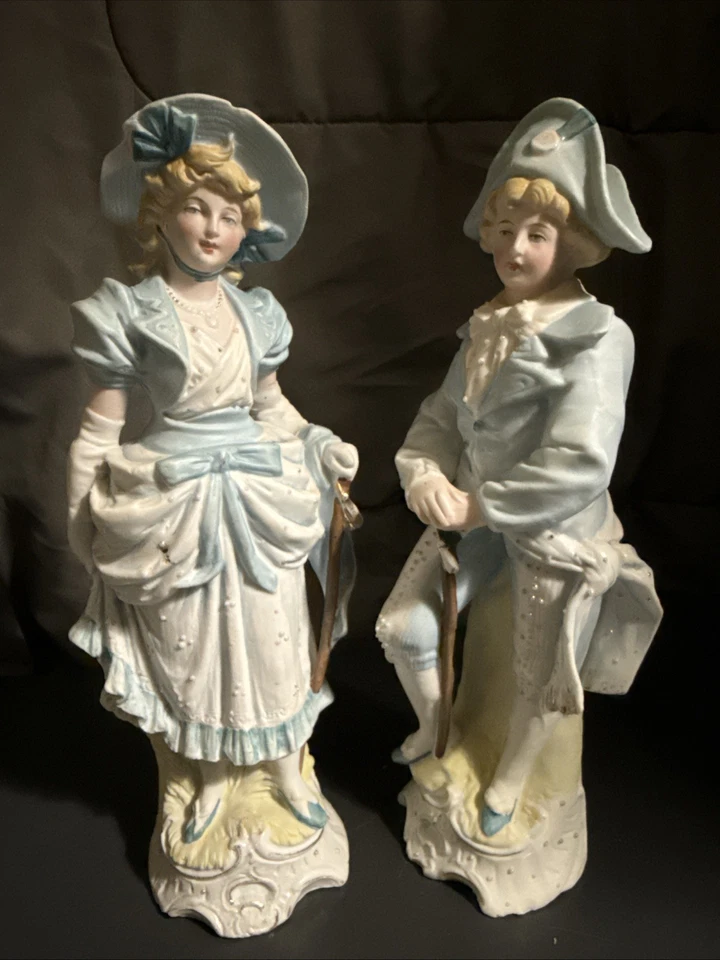 "Estatuillas bisque alemanas pareja señora caballero bastones 10,5"" niño azul" Foto 2 de 4