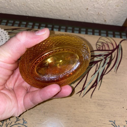 Vintage Henne auf Nest Mini bedeckt Schale Bernstein Gold Indiana Glas - Bild 3 von 4