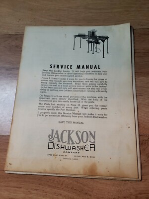Vintage Jackson Dishwasher Service Manual 10m 10a | eBay