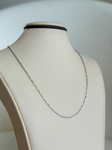 14k SOLID WHITE Gold Paper Clip Chain 1.5mm Paper Clip Necklace 16" - Lobster - Picture 2 of 7