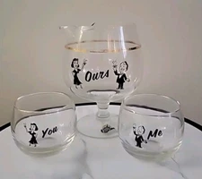 Mid century gay fad barware me you our character novelty brandy snifter pitcher