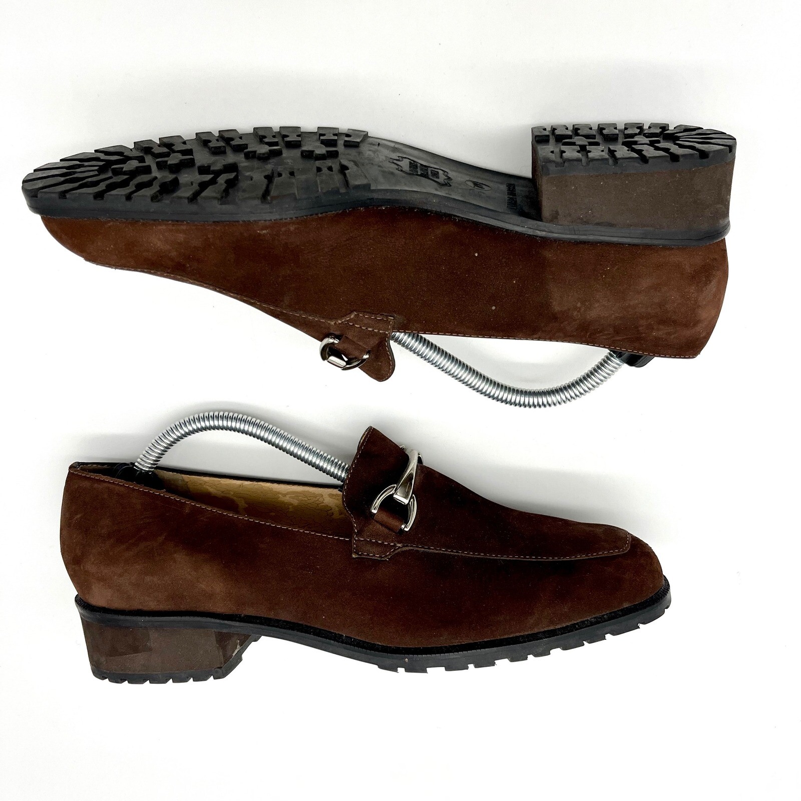 SAOLA Mocassini Talbots scamosciati fibbia argento tacco a blocco suola a strappo marrone 7 5