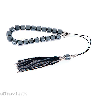Greek Worry Beads or ''Komboloi'', Hematite Beads (Long Beads), Silk Cord & Tassel