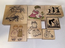 Lot Of 7 Garden Girl Themed Wood Rubber Stamps