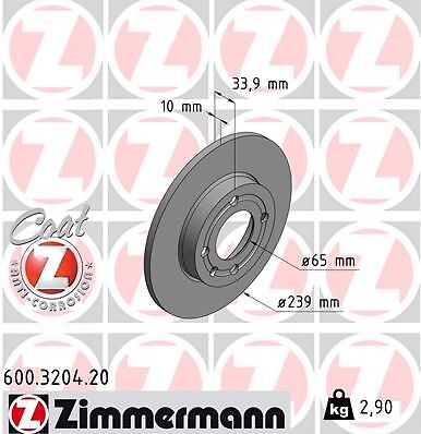 2X Zimmermann 600.3204.20 Bremsscheibe FüR Seat VW-image