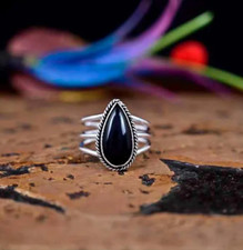 Black Onyx Ring Solid 925 Sterling Silver Statement Birthday Ring All Size R371