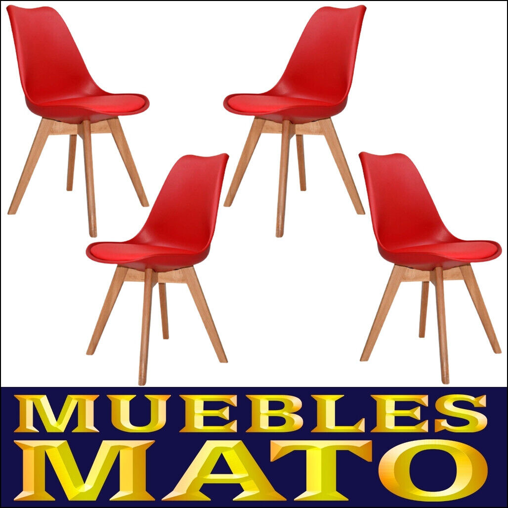 SET 4 SILLAS LIEJA ROJAS COMEDOR COCINA SALON PATA MADERA COLOR ROJO
