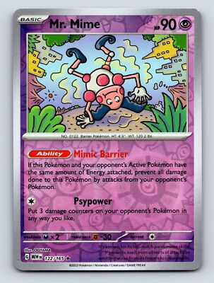 Basic Mr Mime HP 90 Mimic Barrier Ability Psy Power Purple Card | eBay