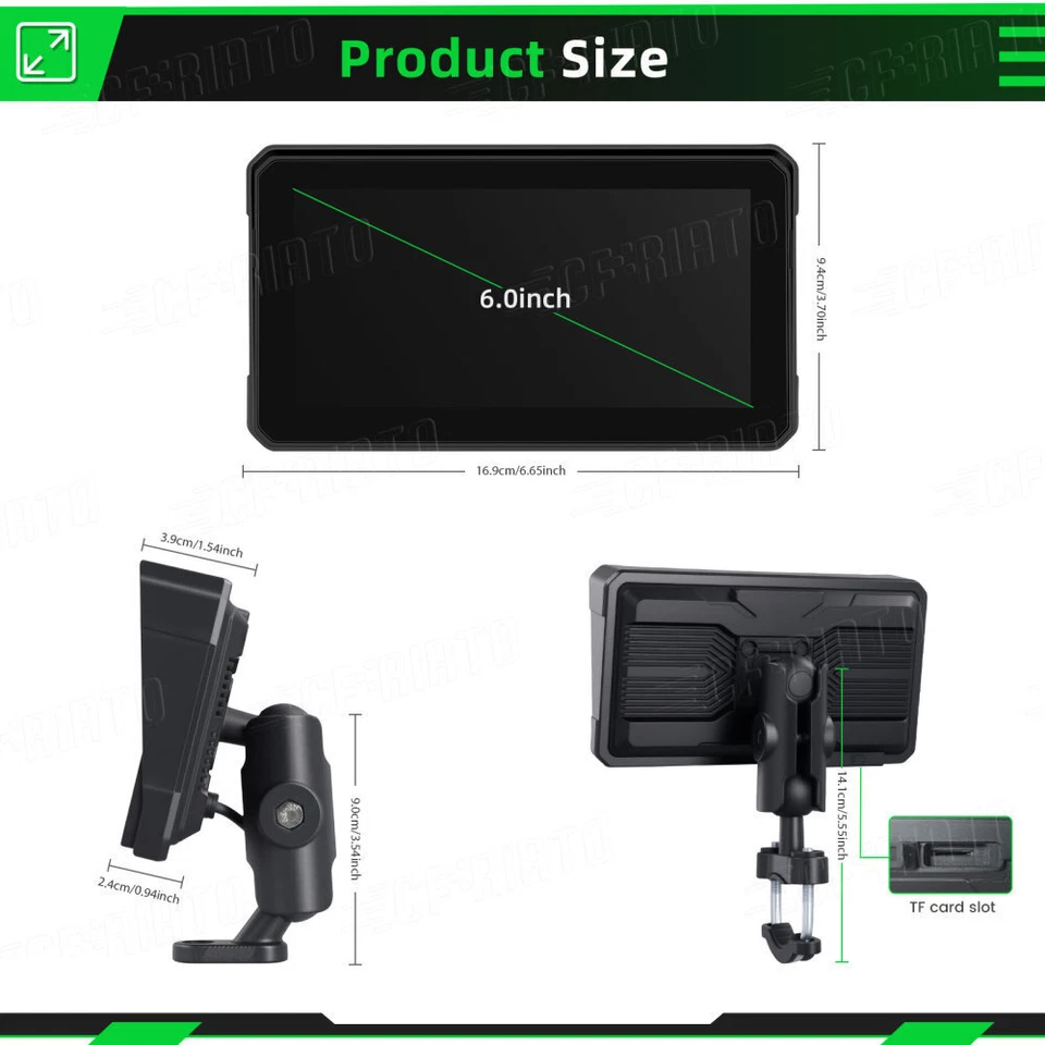 6 inch Portable Wireless Carplay Waterproof IPS Touch Screen BT For Motorcycle - Image 3 of 4