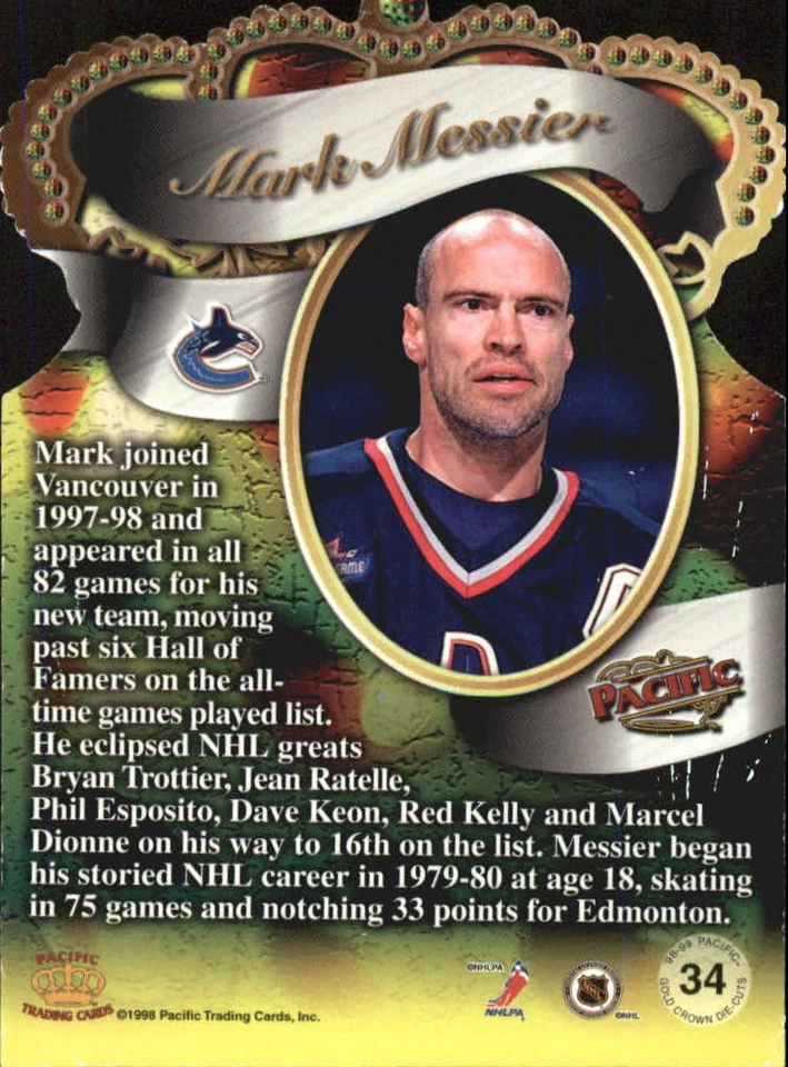 1998-99 Pacific Gold Crown Die-Cuts #34 Mark Messier - NM-MT - Image 2 of 2