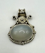 Moonstone Cabachon Pendant Scroll Sterling Silver Stamped 925 Handmade Artisan
