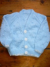 Blue Boys Hand Knitted Baby Cardigan 0-3 months 16 inch Chest 