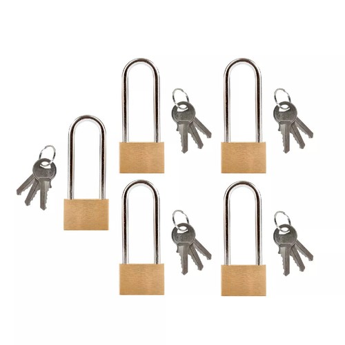 Candado de latón puerta de cobertizo armario cerradura maleta caja de herramientas grillete largo + llaves - Imagen 13 de 57