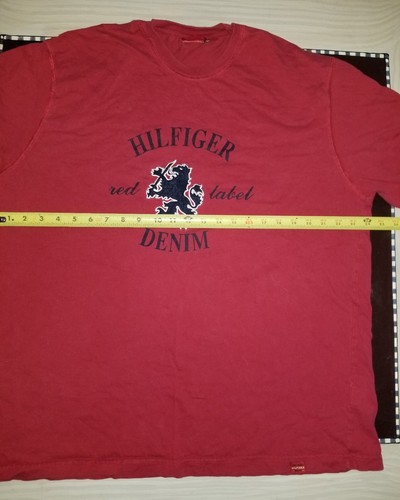 VTG 90's Tommy Hilfiger Jeans Mens XXL Signature Graphic T-Shirt Red Rare VTG - Picture 3 of 4
