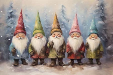 CHRISTMAS ELVES/GNOME WINTER STRETCHED CANVAS PRINT WALL ART READY TO HANG CA21