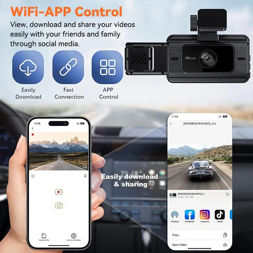 1080P HD Car Dash Cam Front/Inside/Rear Car DVR Dash Camera WiFi Video Recorder - Picture 9 of 16