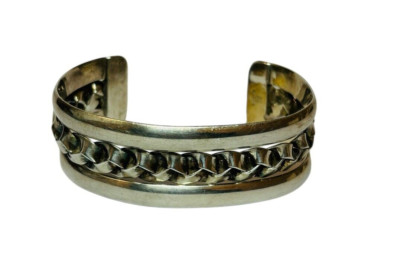 ATI Sterling 925 Silver Braided Inset Cuff Bracelet 6.5 in - 1.38