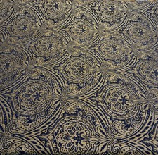Medellin Damask Navy Blue Gold Upholstery Fab...