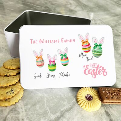 Ostereier & Hasenohren Familie personalisiert Geschenk Kuchen Kekse Süßigkeiten Leckerli Dose
