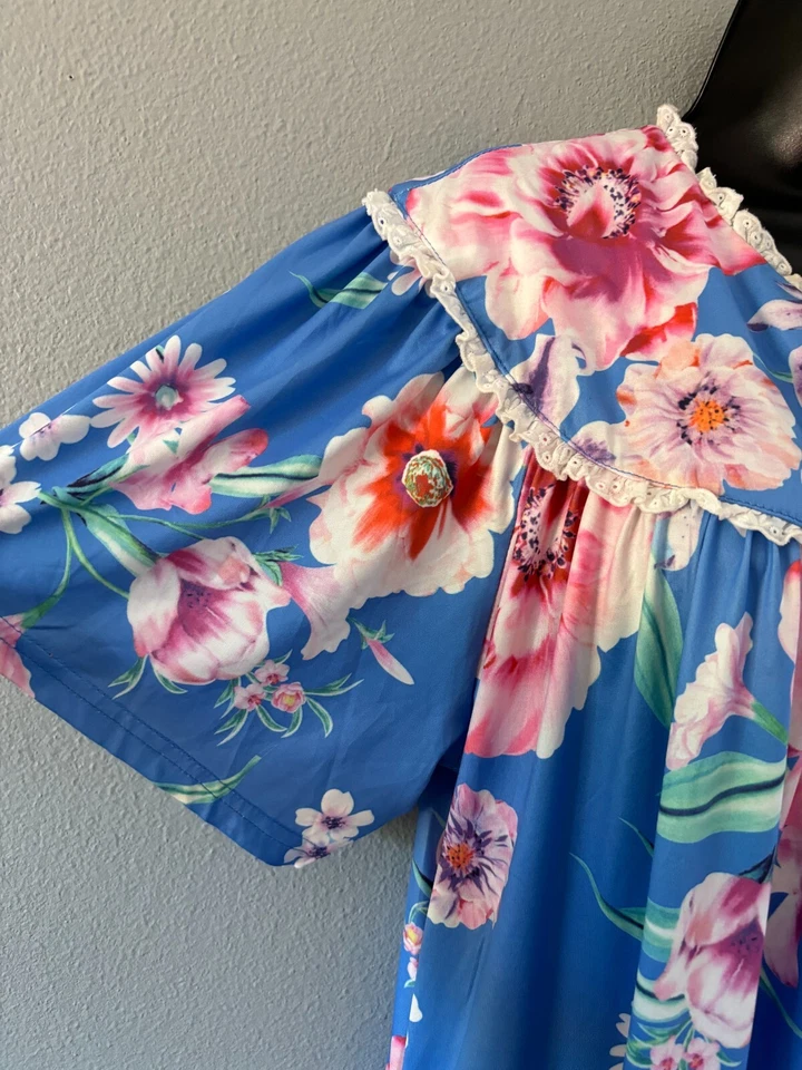 NWT Yozly House Dress Size XL Floral Short Sleeve V Neck Pull On Ruffle Collar - Изображение 4 из 4