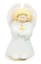 Schmid Musical Collectible Blue White Porcelain Angel Christmas Ornament