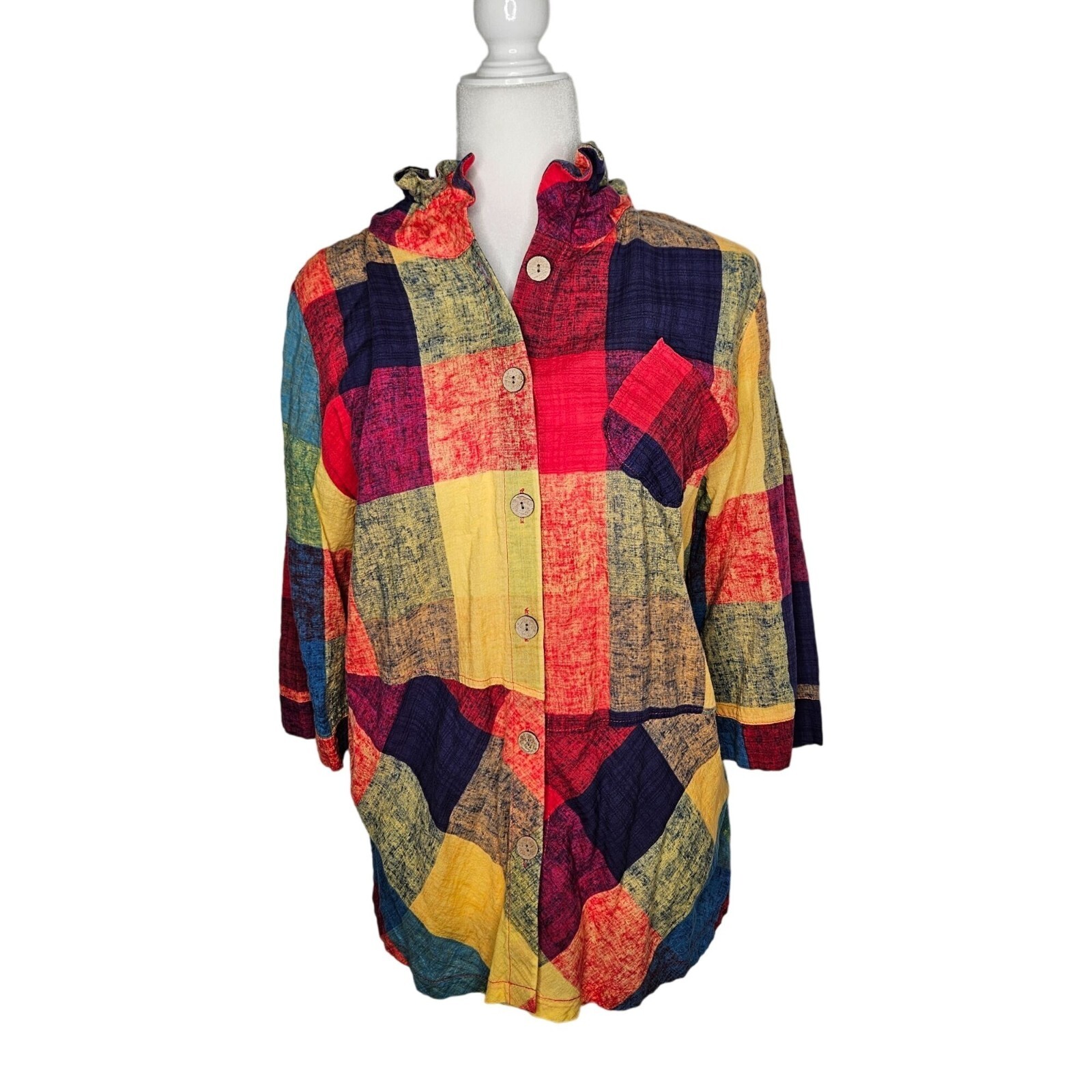 TERRA SJ Apparel Patchwork Multicolor Button Shir… - image 3