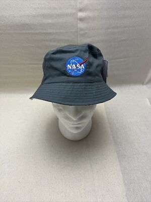 NASA Galaxy Bucket Hat Cap Trend Logo Stars Space OS Reversible NEW White Gray