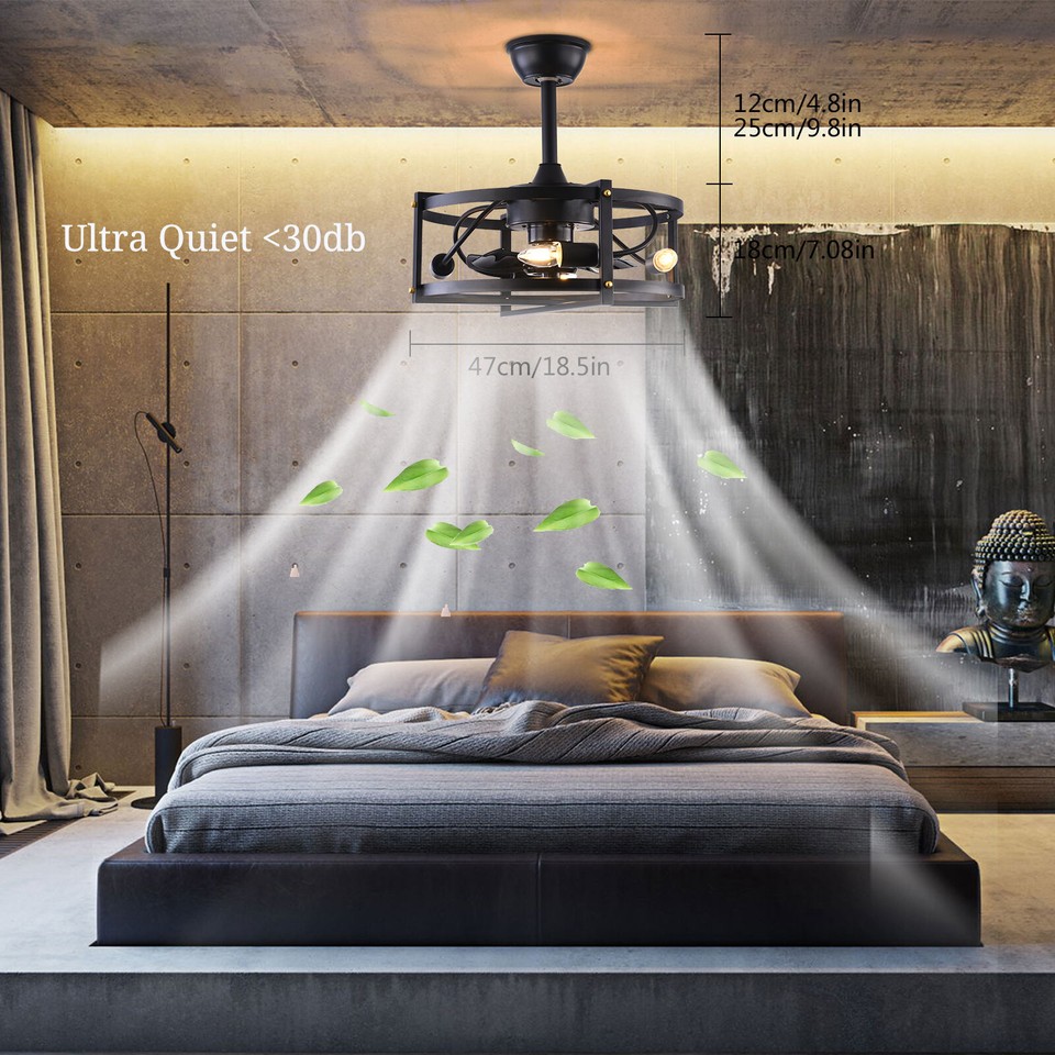 18.5'' Rustic Industrial Ceiling Fan With Cage Light Fan Lamp + Remote Control eBay