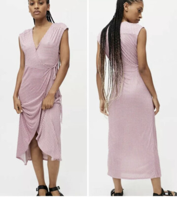 Urban Outfitters UO Zina Self-Tie Wrap Midi Dress Pink Women's Size Medium-NWT